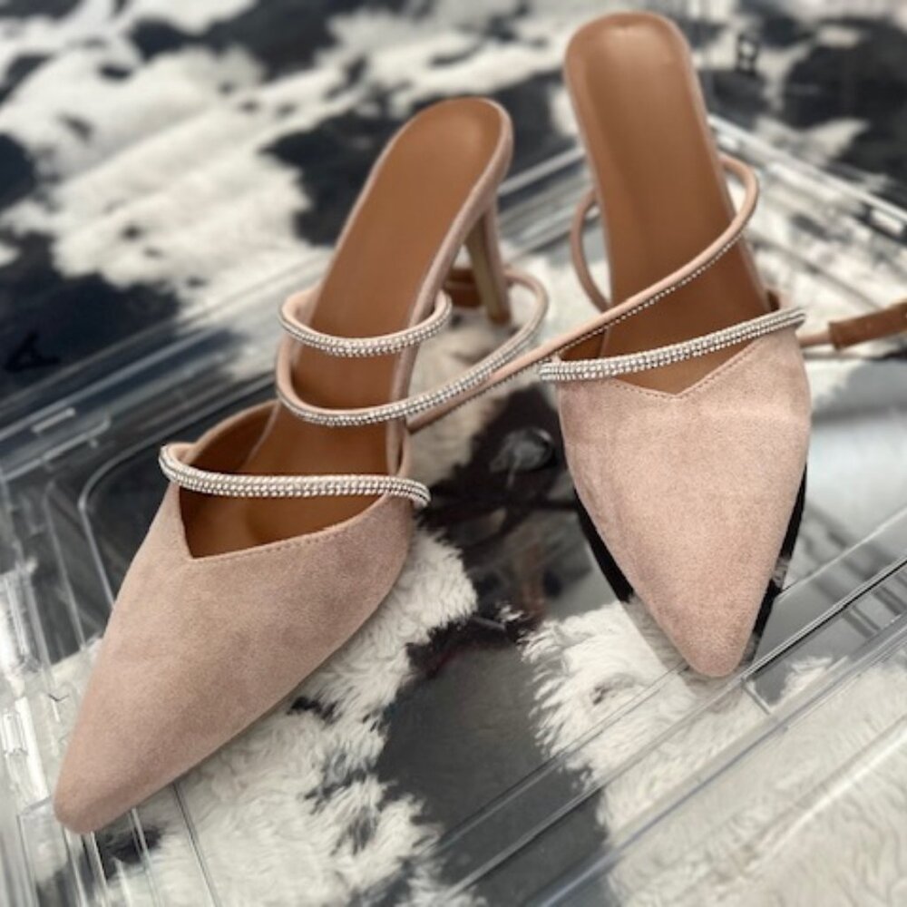 Tan Rhinestone Low Heel